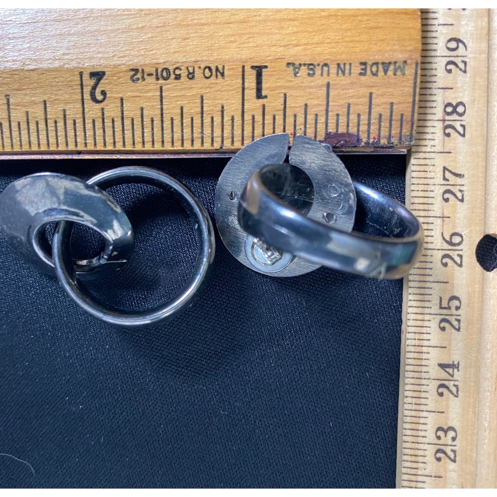 Vintage Double-Ring Clip-OnSilver Tone Set Jewelry Double-Hoop Earrings